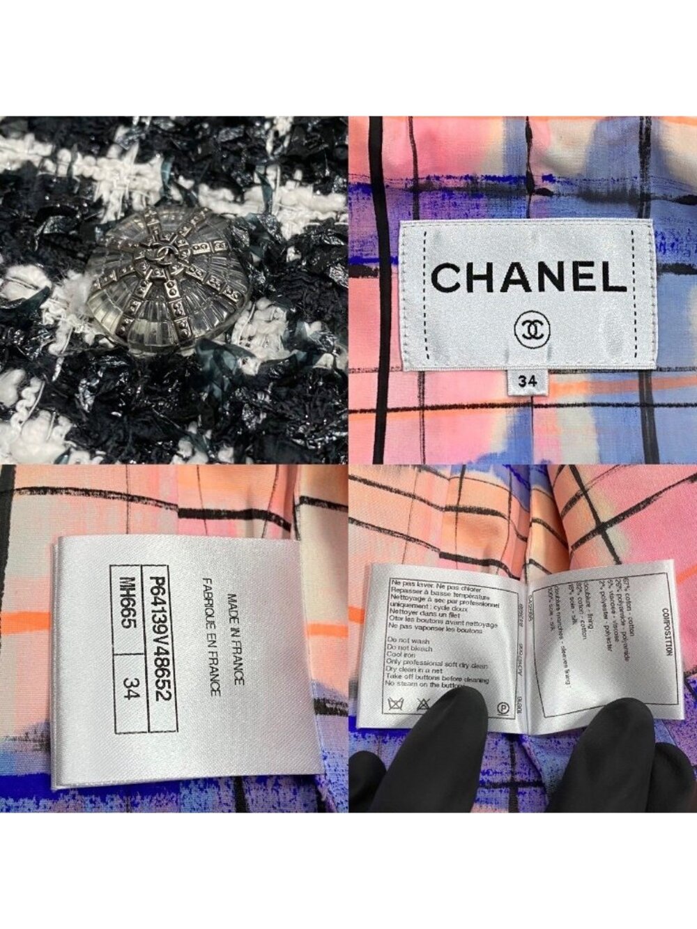 Chanel CC Logo Button Tweed Jacket 34 Black White - Picture 8 of 8